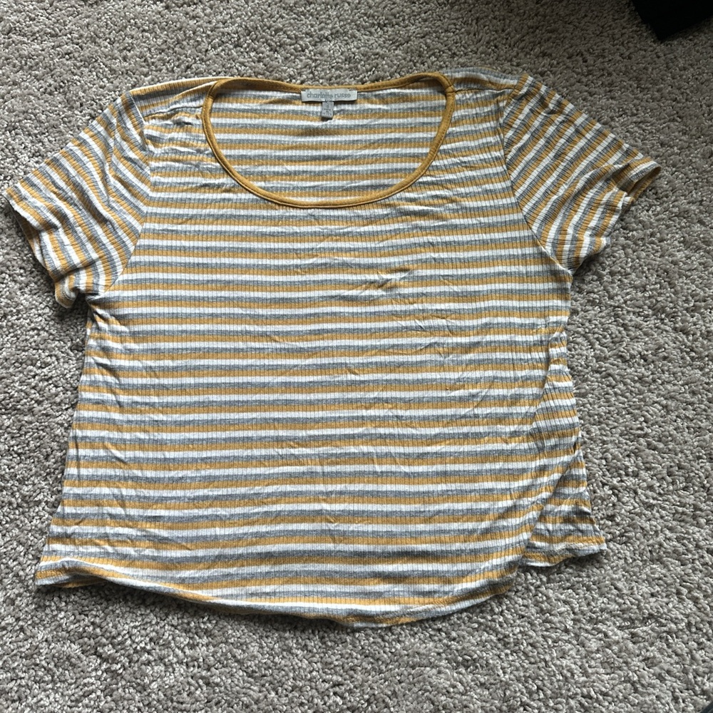 Charlotte Russe Yellow and White Striped Crop Top